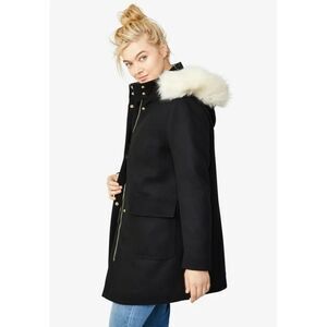 NWOT Ellos Wool and side snap vented Black Parka Coat Womens Sz 24